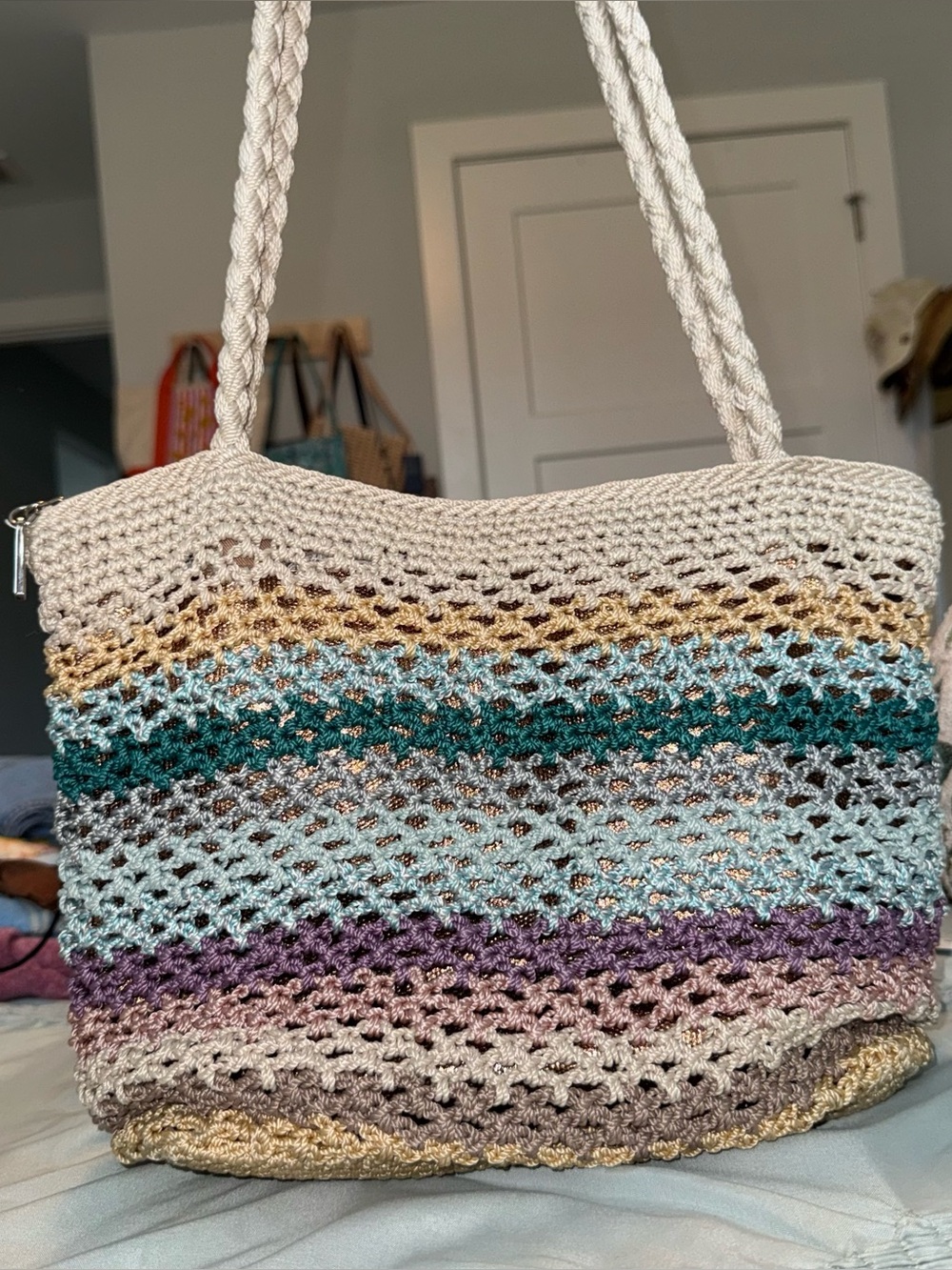 The Sak Shoulder Crochet Striped Bag